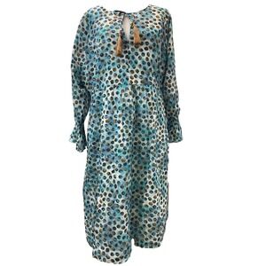 Samoon Womens Dress Large Blue Dots Cotton Light Peasant Cottagecore Summer Boho
